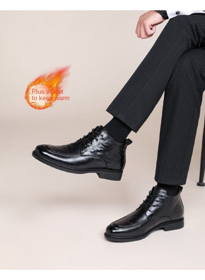 RED DRAGONFLY أحذية رجالية خريف شتاء مبطن بفرو دافئ منقوش يدويًا أحذية جلدية عالية القمة أحذية قطنية عالية الجودة رسمية للتنقلات أعمال - Image 1