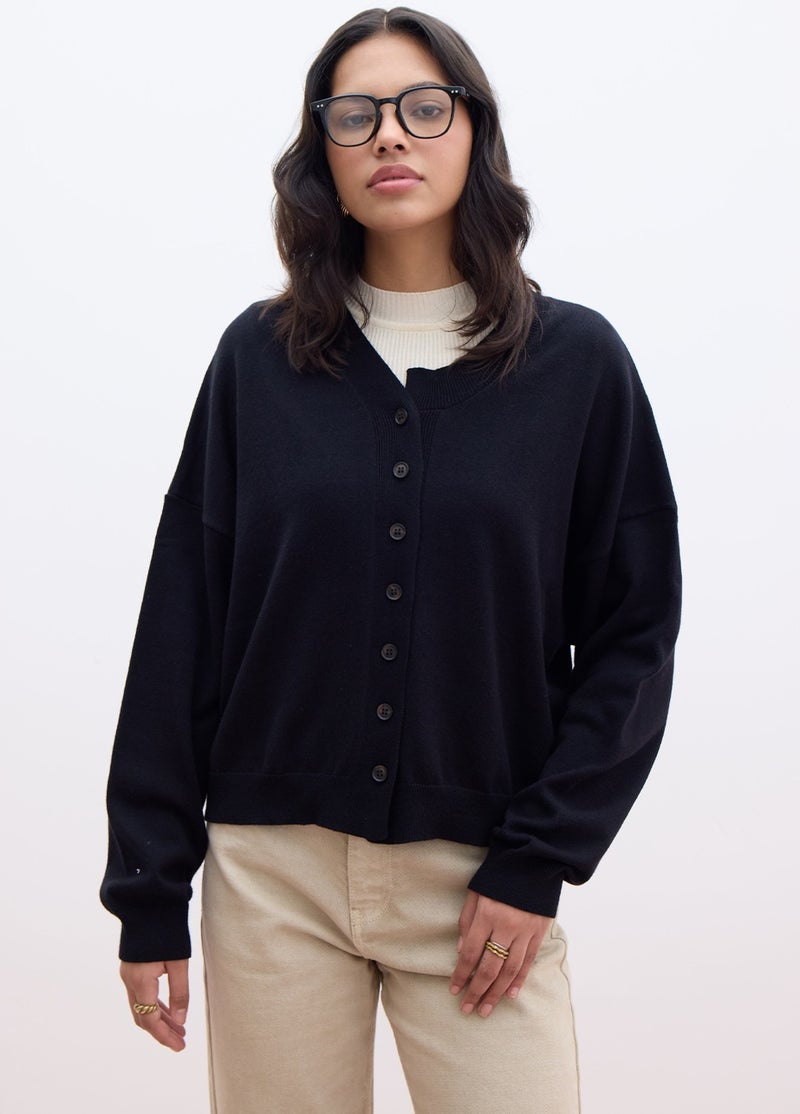 Manuka Soft Texture Oversized Knit Cardigan Black  - Image 4