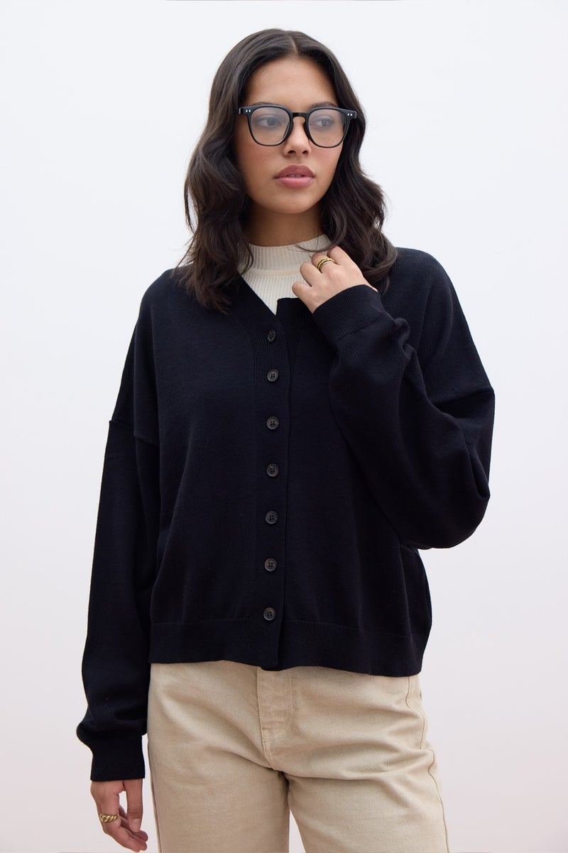 Manuka Soft Texture Oversized Knit Cardigan Black  - Image 1