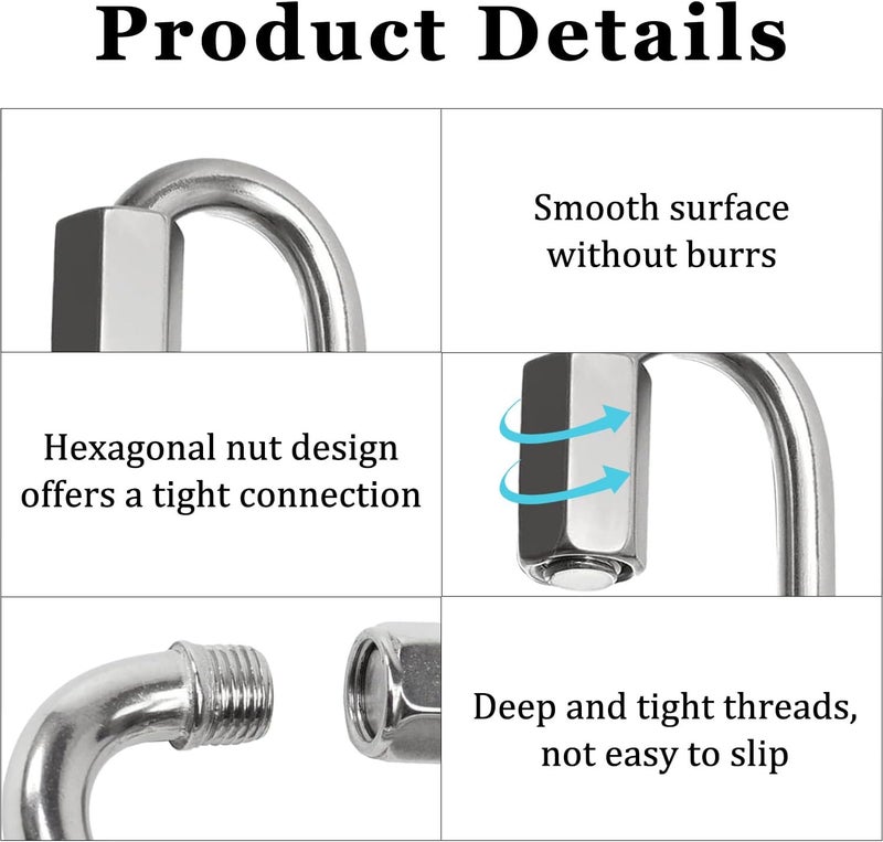 Acquwistach Locking Carabiner Clips, Stainless Steel Spring Snap Hook Locking Carabiner Heavy Duty - 304 Premium Stainless Steel Thumb Screw Carabiner Clip - Image 5