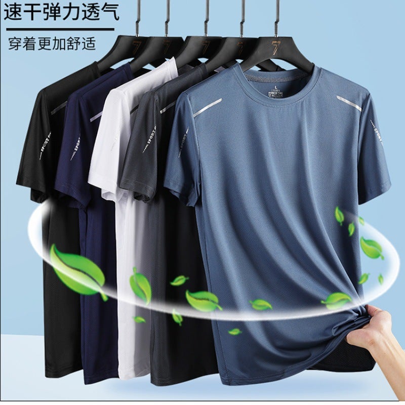 T-Shirt Men'S Ice Silk Short Sleeve Men'S Summer Solid Color Loose Breathable High Elastic Quick-Drying Sports Leisure Men'S T-Shirt Half Sleeve - Image 2
