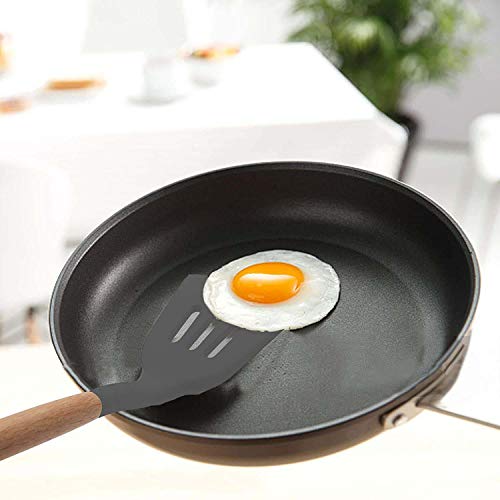 P-Plus International Silicone Slotted Spatula, High Heat Resistant to 480°F, BPA Free, Food Grade Slotted Turner, Wooden Handle Nonstick Flipper for Fish, Eggs (Grey, Pack of 1) - Image 5