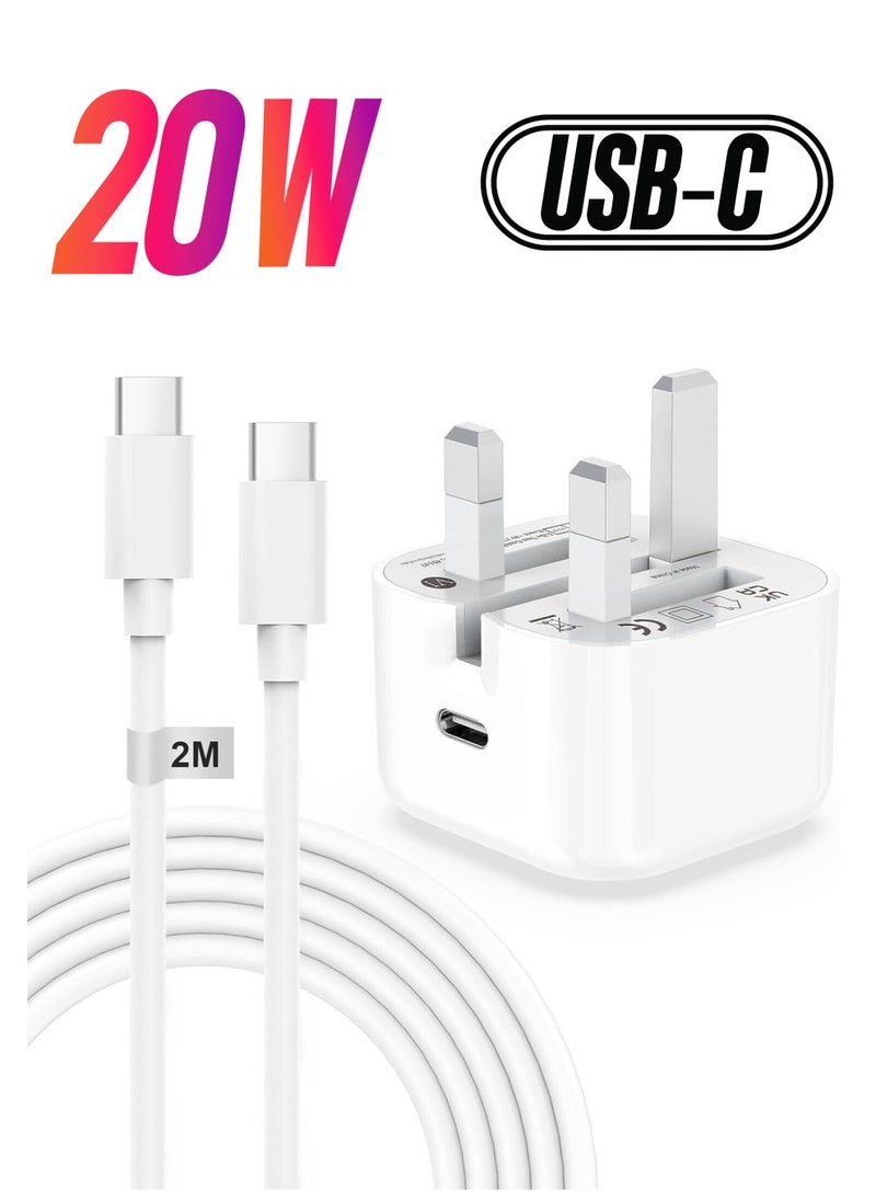 ELTRAZONE - iPhone 15,15 Pro,15 Pro Max iPhone Plug and 2M Cable, 20W C-C Fast Charger Plug - Image 1