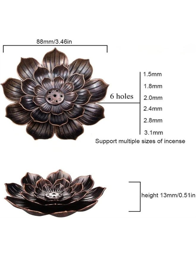 Beauenty Lotus Brass Incense Holder, 2Pcs Lotus Incense Sticks Burner, 5 Incense Holes with Detachable Ash Catcher for Home Fragrance Tea House Yoga Room Bedroomv - Image 2