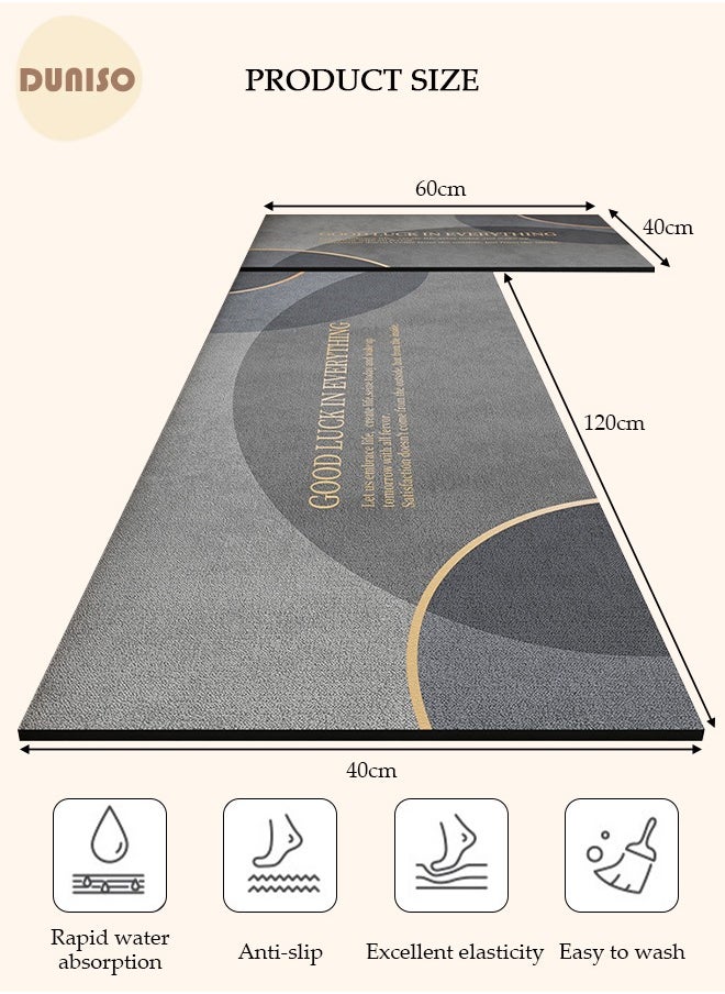 DUNISO - Diatom Mud Kitchen Mat Set, Non-Skid Soft Absorbent Kitchen Mats Set for Floor, Comfort Runner Rug Carpets for Kitchen Floor, Sink, Laundry, 40*60cm/40*120cm - Image 1