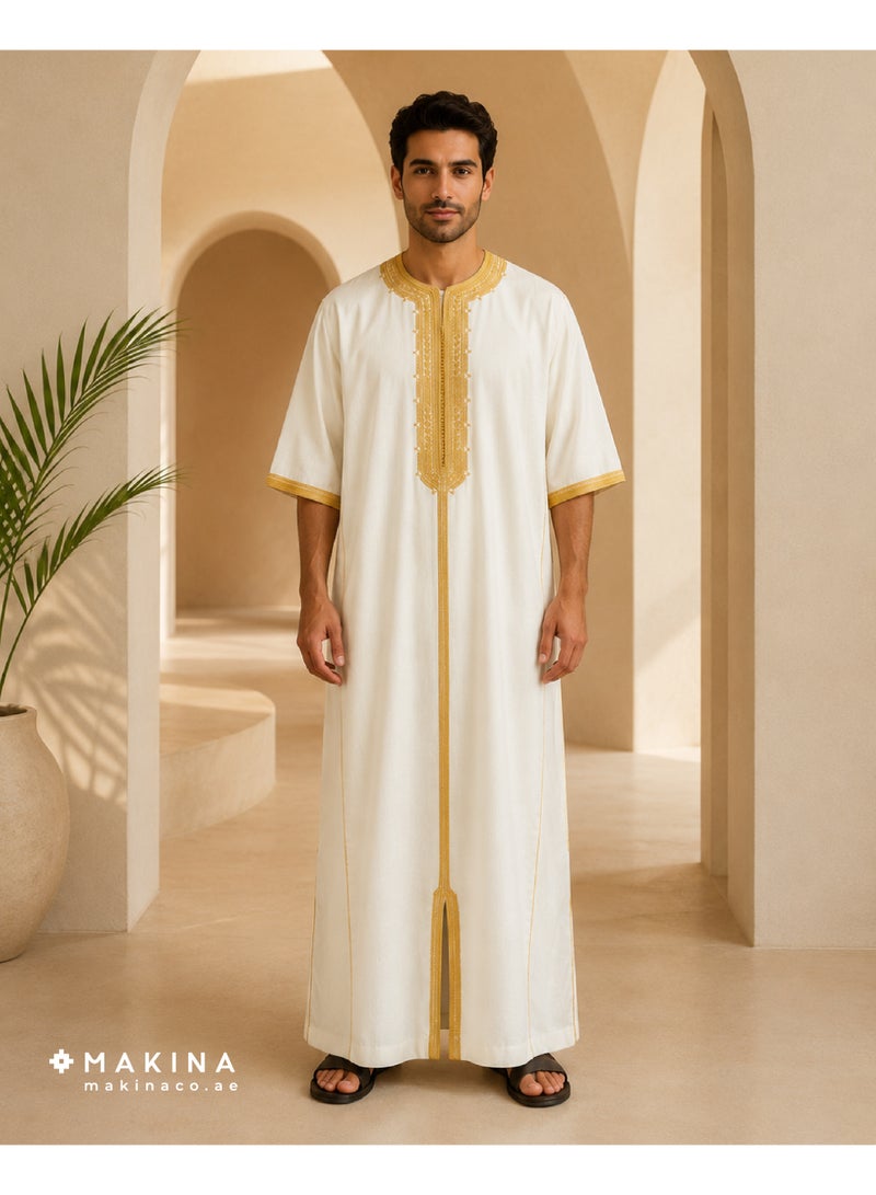 MAKINA Moroccan Thobe for Men with Handmade Brim Embroidery - Image 1