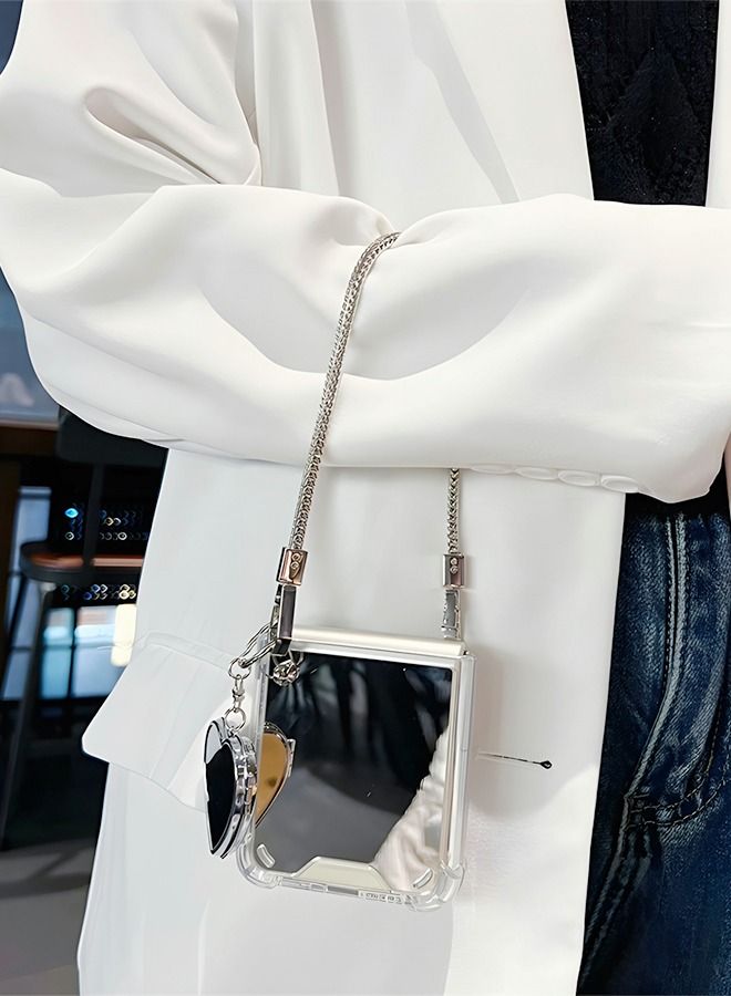 GROIC Compatible with Samsung Galaxy Z Flip 4 5G Mirror Phone Case,Hard Mirror Back Soft Bumper Slim Protective Cover with Herart Mirror Bracelet,Handheld Fall Protection Phone Shell - Image 4