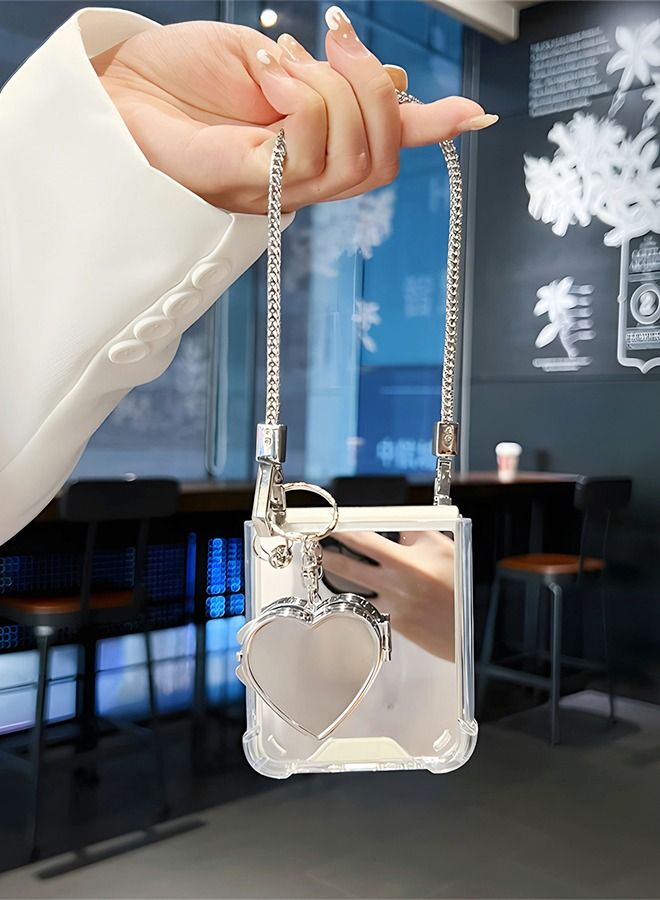 GROIC Compatible with Samsung Galaxy Z Flip 4 5G Mirror Phone Case,Hard Mirror Back Soft Bumper Slim Protective Cover with Herart Mirror Bracelet,Handheld Fall Protection Phone Shell - Image 5