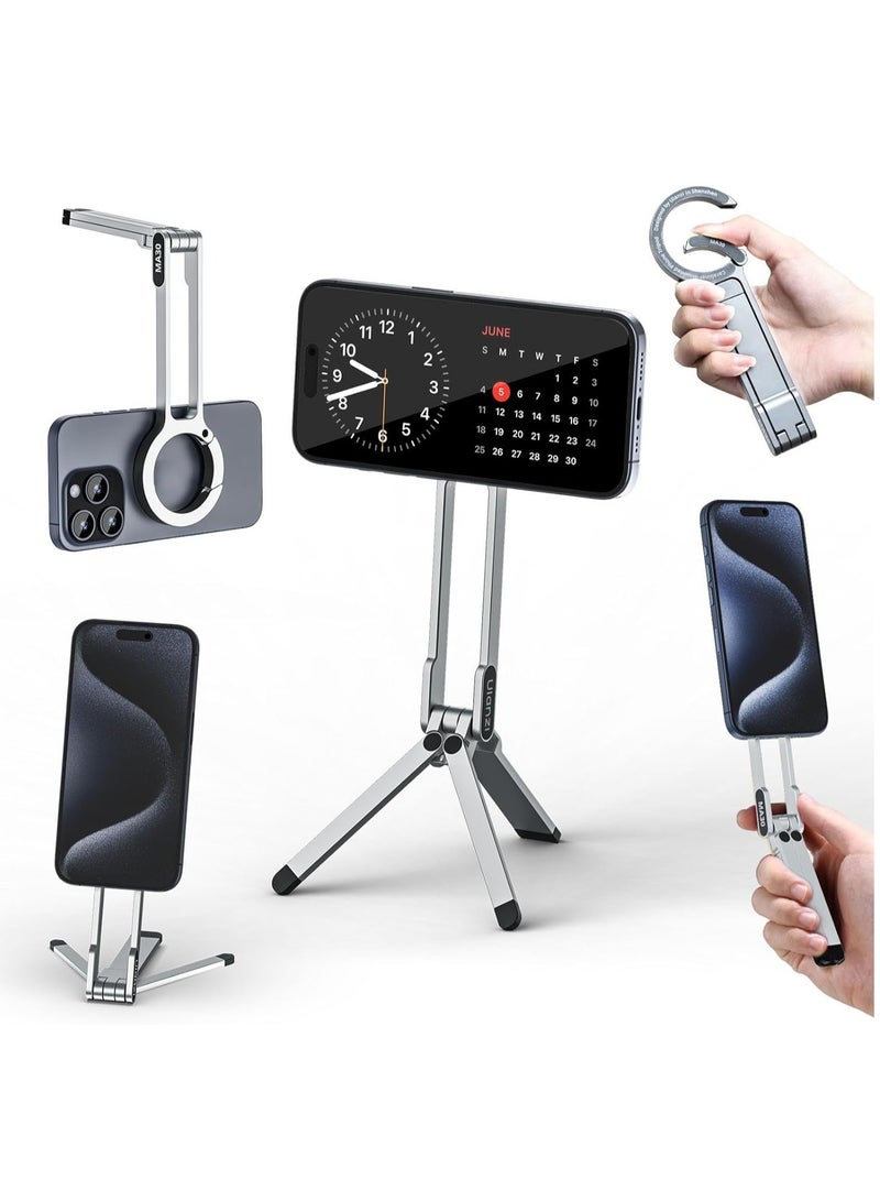 Ulanzi Ulanzi ULANZI MA30 Magnetic Phone Tripod Stand for iPhone Aluminium Maglock Smartphone Mini Tripod Pocket Cell Phone Stand Dual Sided Magnet Quick Mount Compatible with iPhone 16 15 14 13 12 Magsafe (Silver)  - Image 1