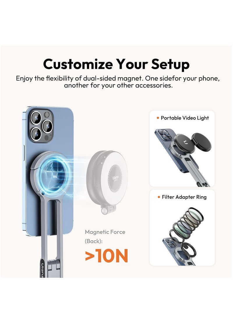 Ulanzi Ulanzi ULANZI MA30 Magnetic Phone Tripod Stand for iPhone Aluminium Maglock Smartphone Mini Tripod Pocket Cell Phone Stand Dual Sided Magnet Quick Mount Compatible with iPhone 16 15 14 13 12 Magsafe (Silver)  - Image 3