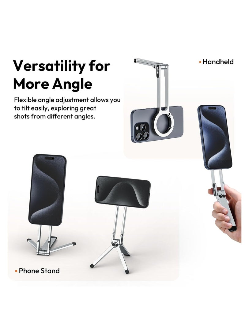 Ulanzi Ulanzi ULANZI MA30 Magnetic Phone Tripod Stand for iPhone Aluminium Maglock Smartphone Mini Tripod Pocket Cell Phone Stand Dual Sided Magnet Quick Mount Compatible with iPhone 16 15 14 13 12 Magsafe (Silver)  - Image 5