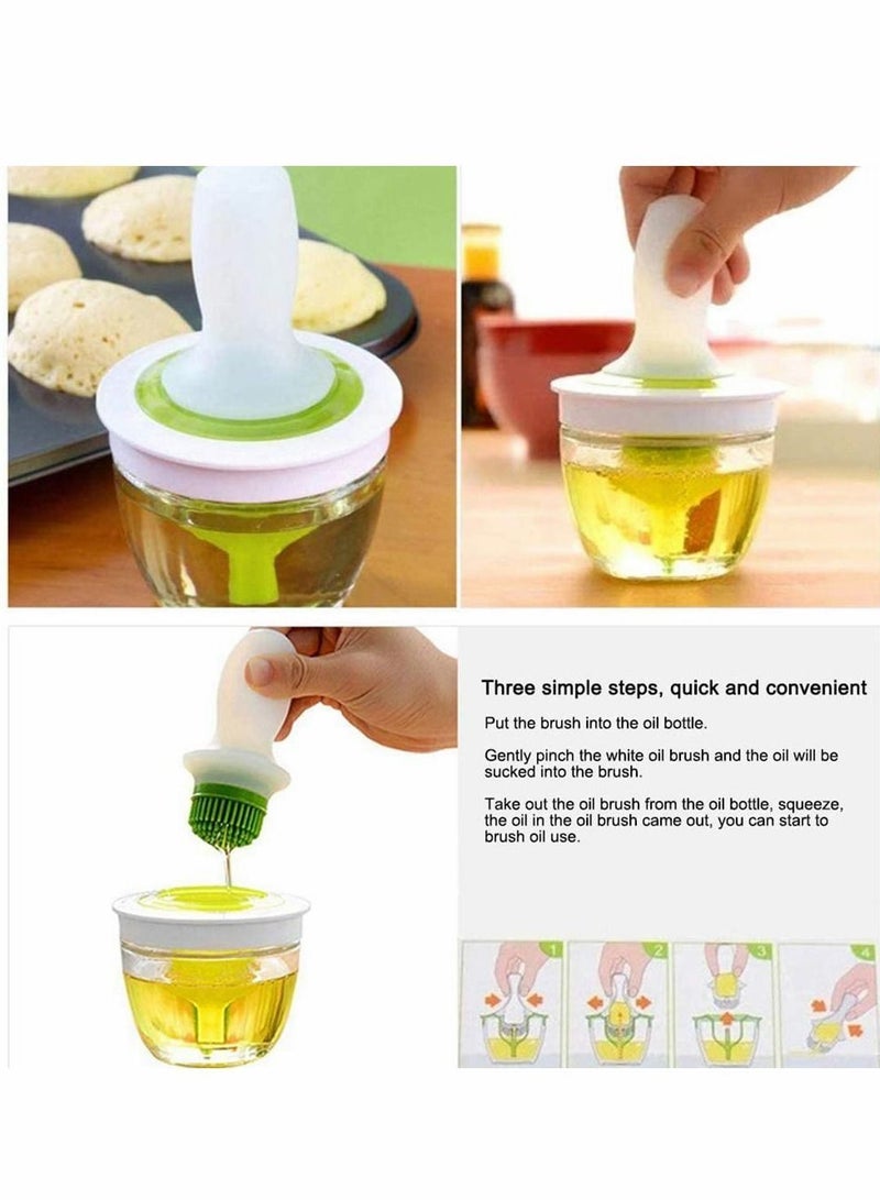 Oil Bottle and Brush Set, Heat-resistant Barbecue Brush for Silicone Oil Brush Glass Oil Container Basting Set Kitchen Tools Set Silicone Oil Brush BBQ Tool Honey Brushes - Image 4