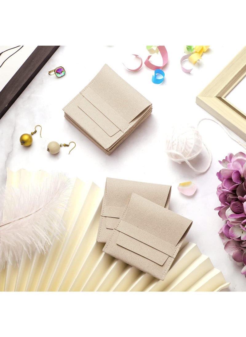Sweet seven Microfiber Jewelry Pouch Set, 20 Pcs of 10x10cm Luxury Gift Bags, for Necklaces, Earrings, and Rings in Beige, Pocket with Dividers for Ring, Necklace, Earring, and Bracelet Storage  - Image 2