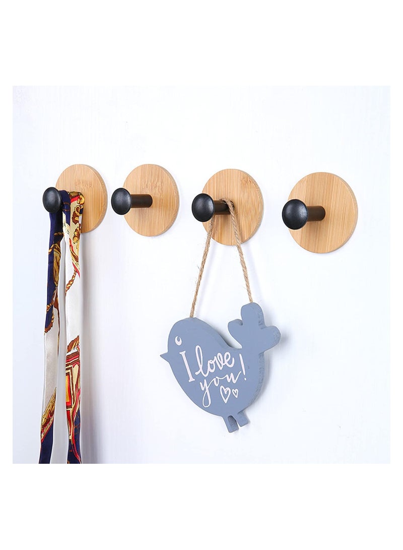 KASTWAVE Towel Wooden Wall Hooks, Modern Coat Hooks Heavy Duty Adhesive Hooks for Hanging Hats Towels Robe Clothes Keys Bags, 4 Pcs - Black - Image 1