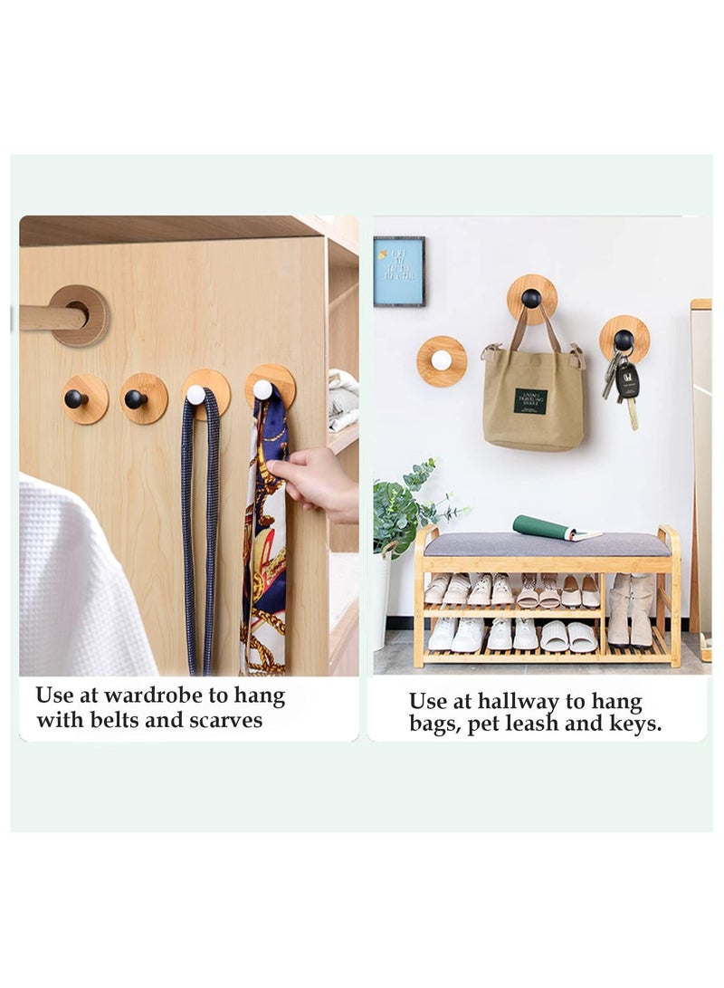 KASTWAVE Towel Wooden Wall Hooks, Modern Coat Hooks Heavy Duty Adhesive Hooks for Hanging Hats Towels Robe Clothes Keys Bags, 4 Pcs - Black - Image 2