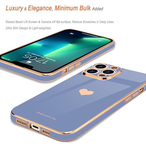Teageo for iPhone 13 Pro Max Case for Girl Women Cute Love-Heart Luxury Bling Plating Soft Back Cover Raised Camera Protection Bumper Silicone Shockproof Phone Case, Cool Grey - Image 3