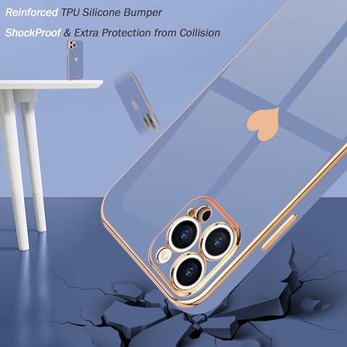 Teageo for iPhone 13 Pro Max Case for Girl Women Cute Love-Heart Luxury Bling Plating Soft Back Cover Raised Camera Protection Bumper Silicone Shockproof Phone Case, Cool Grey - Image 4