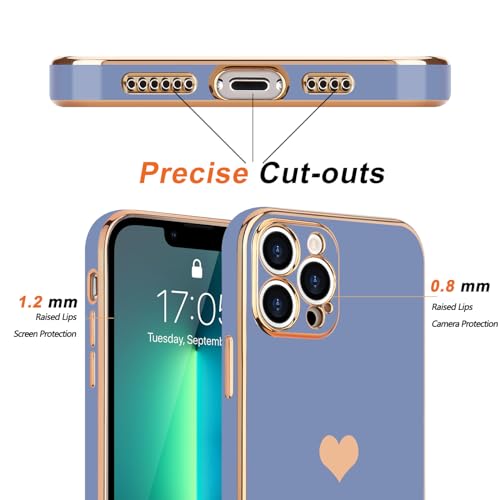 Teageo for iPhone 13 Pro Max Case for Girl Women Cute Love-Heart Luxury Bling Plating Soft Back Cover Raised Camera Protection Bumper Silicone Shockproof Phone Case, Cool Grey - Image 2