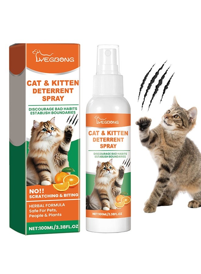ييبونغ بخاخ منع القطط والقطط الصغيرة، مانع طبيعي وآمن للقطط للاستخدام الخارجي، بخاخ لمنع تبول القطط داخل المنزل على الأثاث، أداة تدريب إنسانية وفعالة مضادة للخدش للقطط والقطط الصغيرة بسعة 100 مل - Image 1