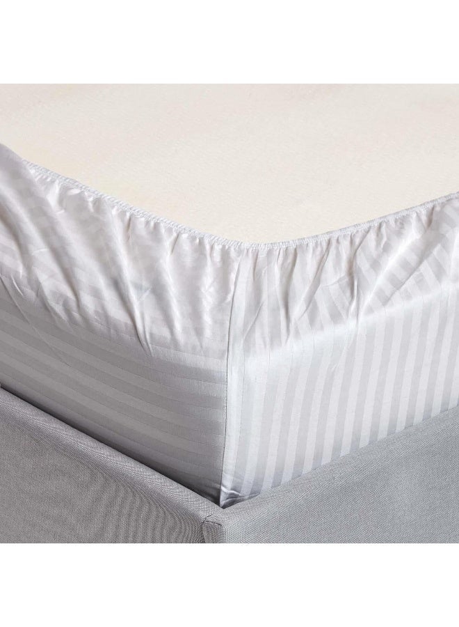 طقم شرشف مطاطي مخطط من 2 قطعة - 90x200 + 17 سم (أبيض) ستوكات بيضاء - Image 2