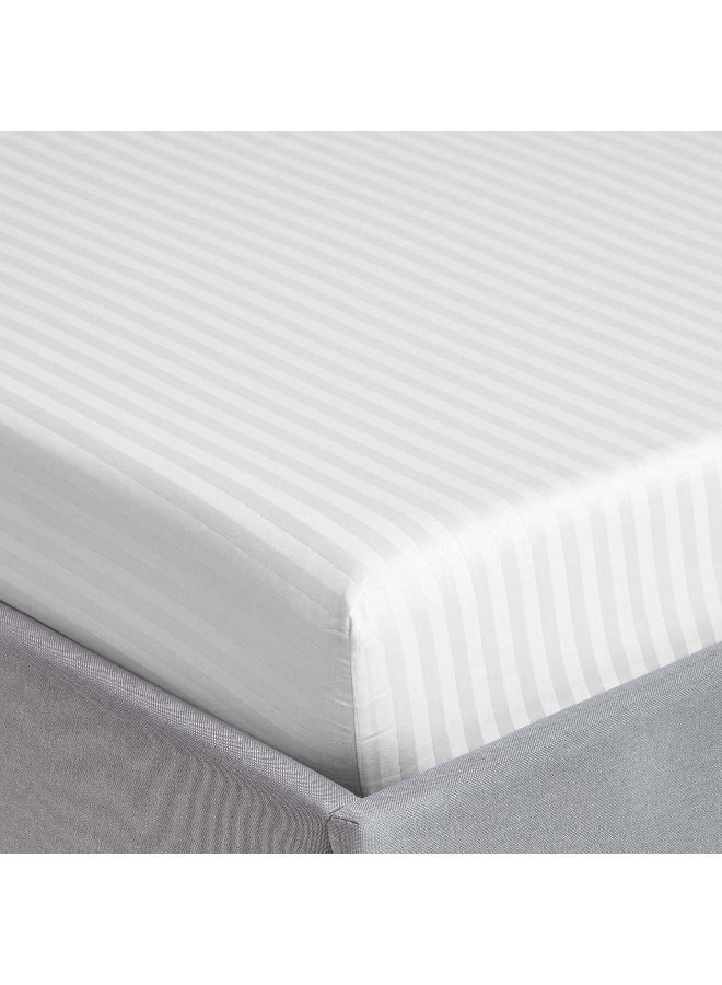 طقم شرشف مطاطي مخطط من 2 قطعة - 90x200 + 17 سم (أبيض) ستوكات بيضاء - Image 4