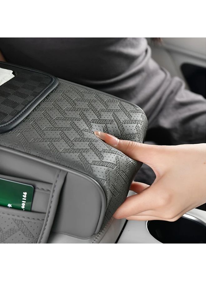 Six In One Car Center Console Organizer With Cup Holder And Storage Heavy Duty PU Leather Multi Functional Ergonomic Design Cushioned Padding Tissue Box And Phone Storage For All Cars Driver Or Passenger Side Digital Embossed Texture Durable Easy Clean Material Lafite Red - Image 4