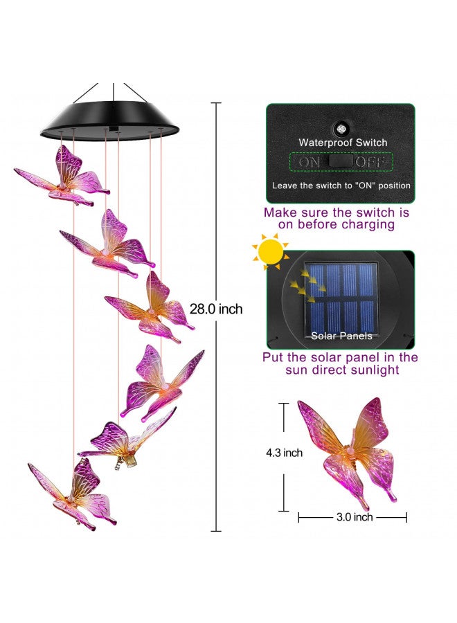 WENANA Purple Butterfly Solar Wind Chimes Color Changing Lights Outdoor, Best Gifts for Mom Grandma Women Wife Aunt Sister, Unique Mobile Wind Chime, Garden Yard Decor - Image 1