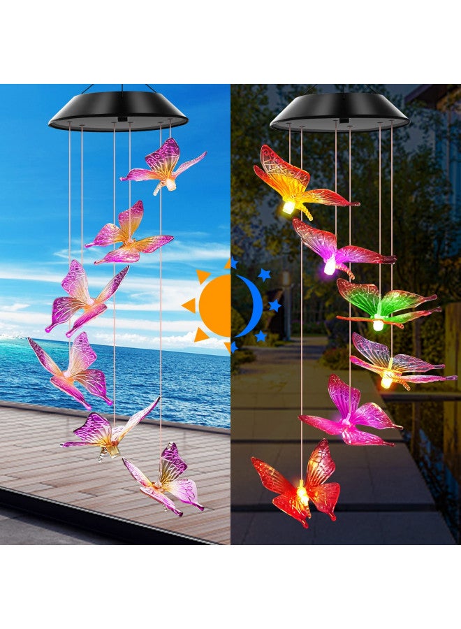 WENANA Purple Butterfly Solar Wind Chimes Color Changing Lights Outdoor, Best Gifts for Mom Grandma Women Wife Aunt Sister, Unique Mobile Wind Chime, Garden Yard Decor - Image 2
