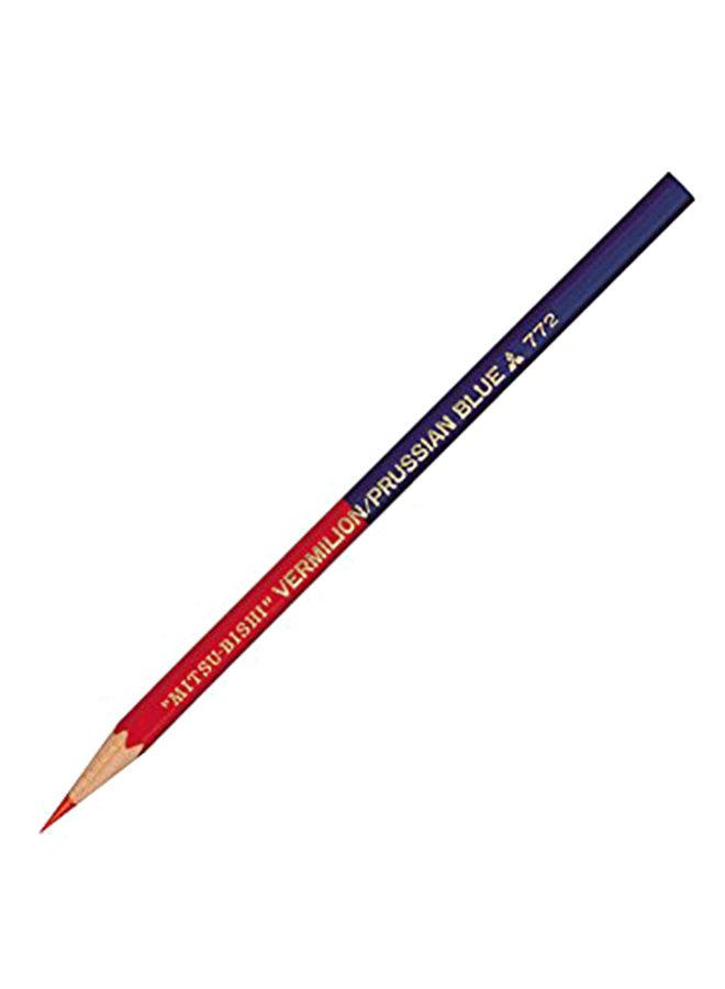 12-Piece Vermilion Red And Prussian Blue Wooden Pencil Set