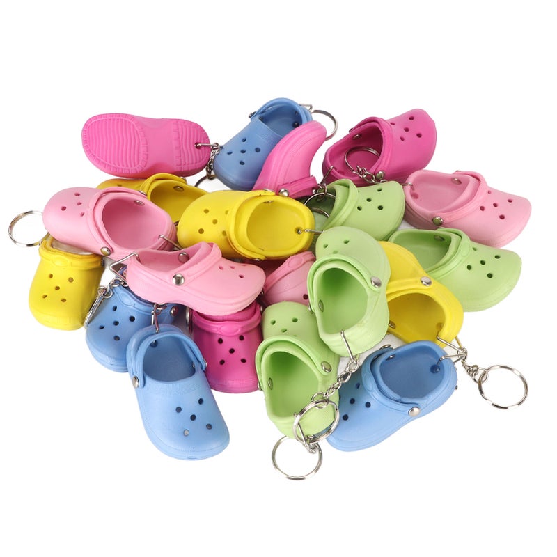 20pcs Shoe Keychains 5 Colors Flexible Reusable Eva Process Beach Hole Shoes Key Chains for DIY Backpack - Image 3