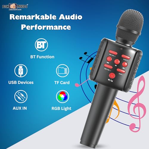 Pick Ur Needs Wireless Microphone Karaoke Mic Rechargeable Bluetooth Handheld for Singing & Party (Black) - Image 2