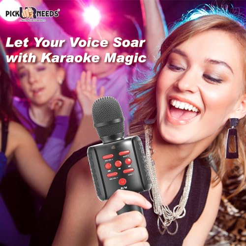 Pick Ur Needs Wireless Microphone Karaoke Mic Rechargeable Bluetooth Handheld for Singing & Party (Black) - Image 3
