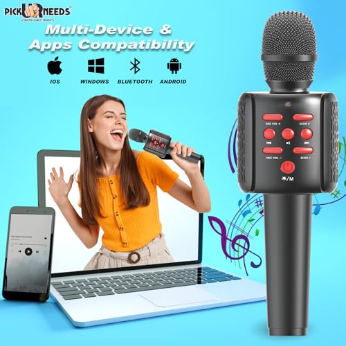 Pick Ur Needs Wireless Microphone Karaoke Mic Rechargeable Bluetooth Handheld for Singing & Party (Black) - Image 4