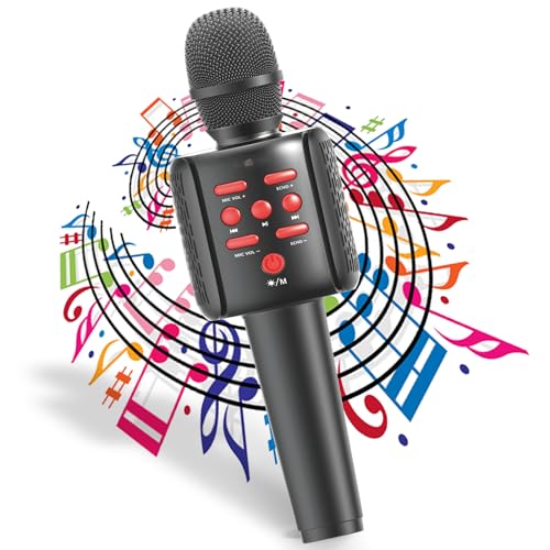 Pick Ur Needs Wireless Microphone Karaoke Mic Rechargeable Bluetooth Handheld for Singing & Party (Black) - Image 1