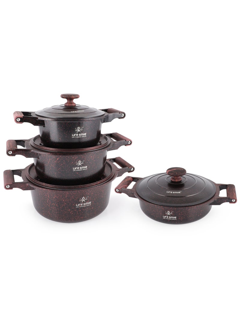 Life Smile 8pc Non Stick Cookware set - Granite Pots and Pans set ,100% PFOA FREE  Casseroles,Cookwares with Bakelite Knob & Handles, Induction Base Cooking Set include 20/24/28cm Soup Pot & 26cm Shallow Pot - Image 1