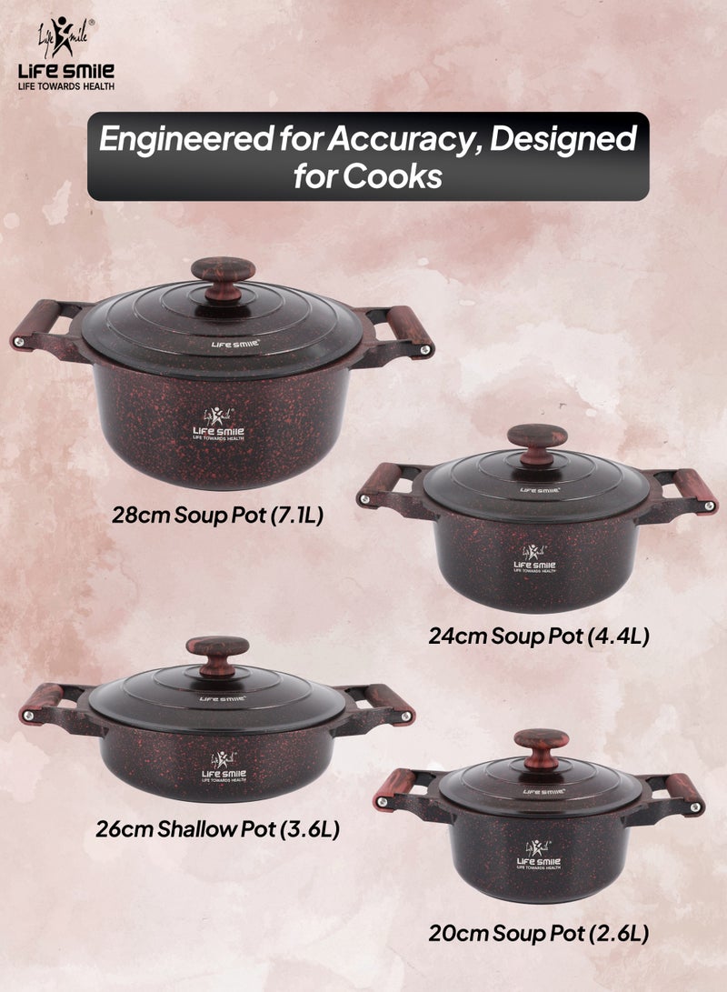 Life Smile 8pc Non Stick Cookware set - Granite Pots and Pans set ,100% PFOA FREE  Casseroles,Cookwares with Bakelite Knob & Handles, Induction Base Cooking Set include 20/24/28cm Soup Pot & 26cm Shallow Pot - Image 3