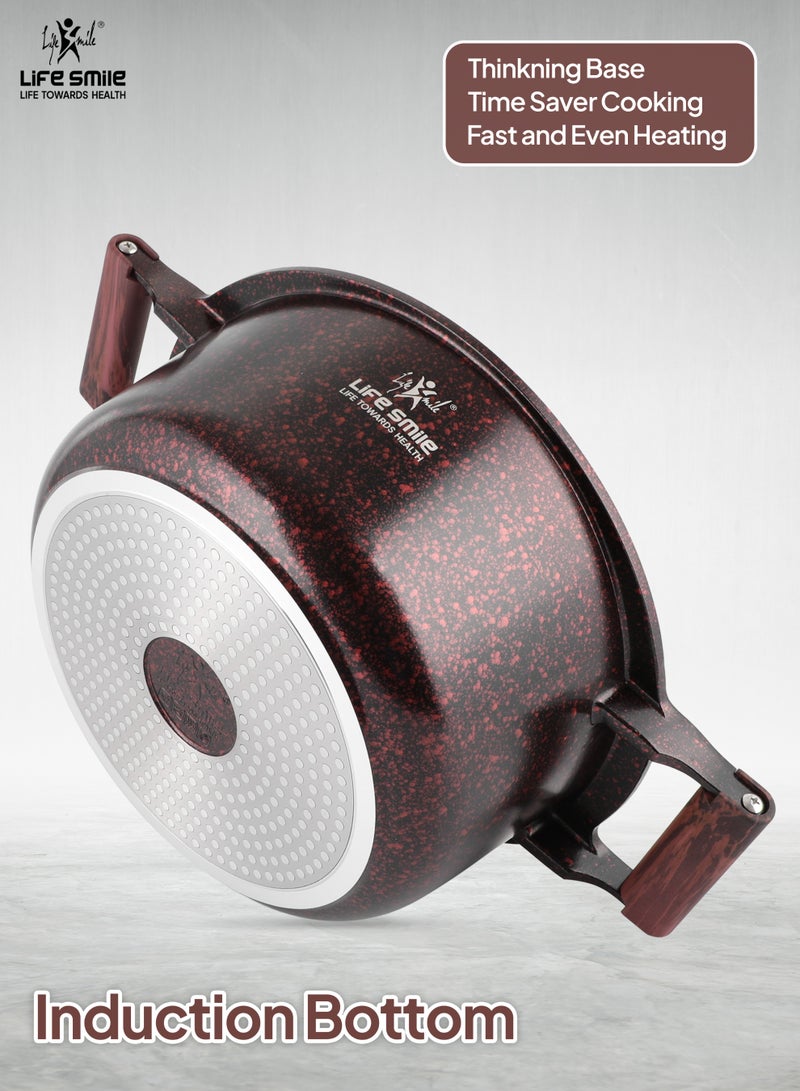 Life Smile 8pc Non Stick Cookware set - Granite Pots and Pans set ,100% PFOA FREE  Casseroles,Cookwares with Bakelite Knob & Handles, Induction Base Cooking Set include 20/24/28cm Soup Pot & 26cm Shallow Pot - Image 2