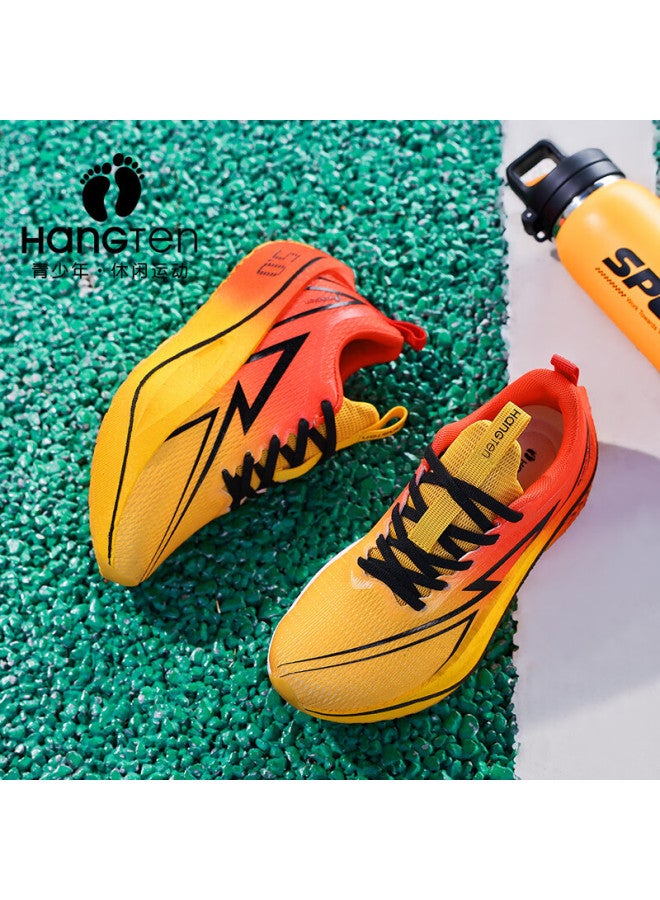 Huanteng Sports Shoes For Boys Students Youth Professional Running Shoes Boys Girls Mesh Shock Absorption Yellow Orange Size 32