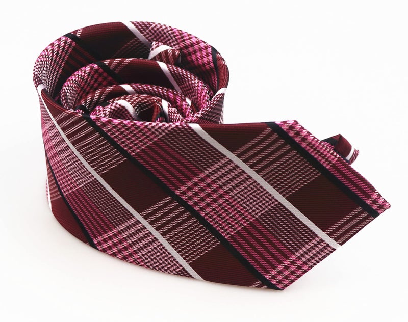 Elfeves Men's Claret Red Black White Woven Plaids Business Formal Suits Silk Ties for BF - Image 5