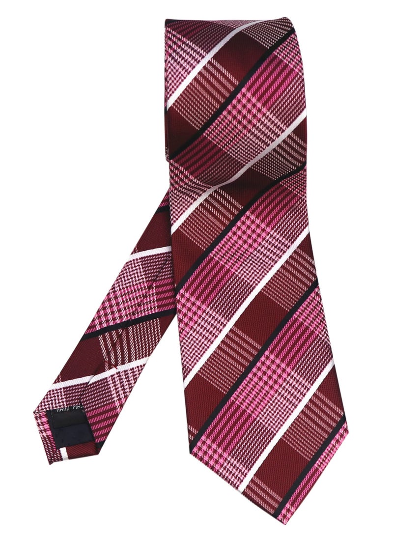 Elfeves Men's Claret Red Black White Woven Plaids Business Formal Suits Silk Ties for BF - Image 4