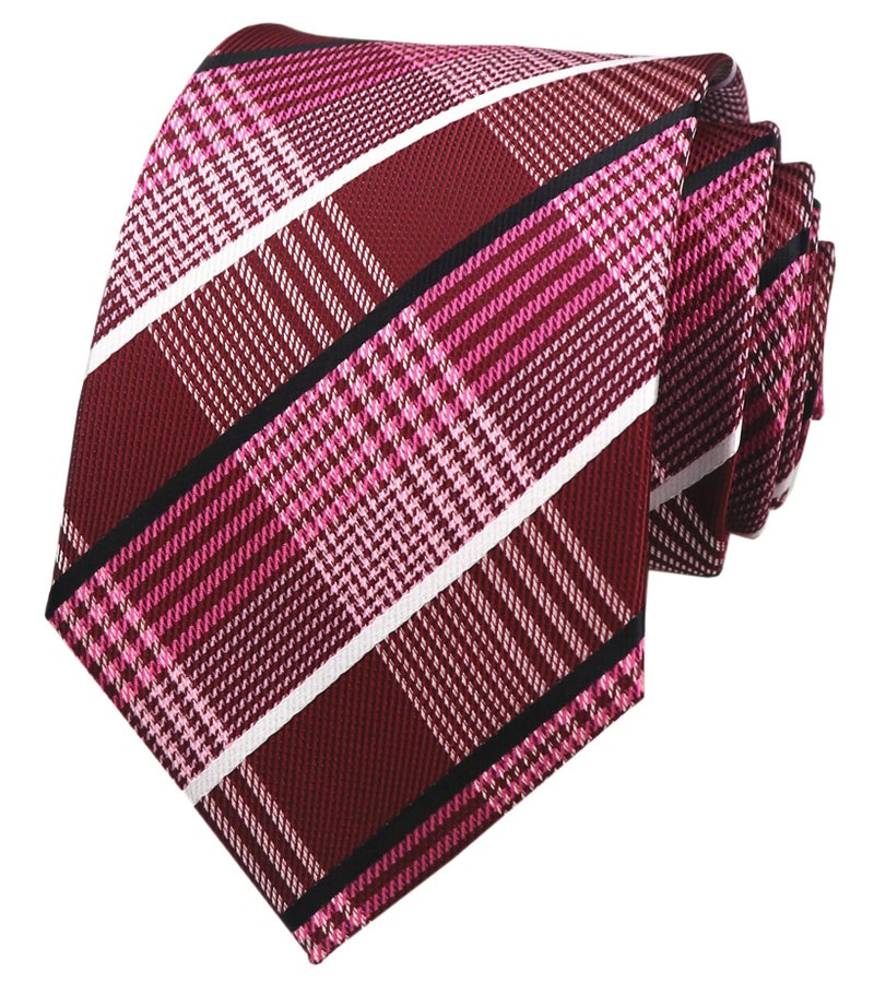 Elfeves Men's Claret Red Black White Woven Plaids Business Formal Suits Silk Ties for BF - Image 1