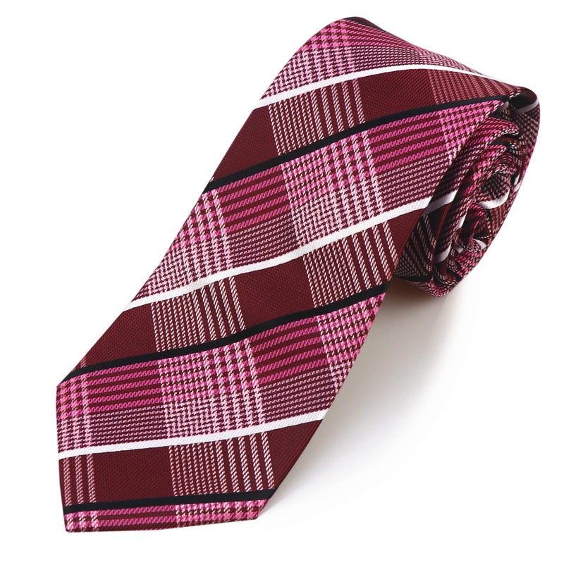 Elfeves Men's Claret Red Black White Woven Plaids Business Formal Suits Silk Ties for BF - Image 3