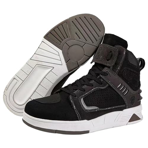 Bofucn Motorcycle Leather BootsStreet Riding ShoesAntiSlip Side Zipper Shoes for Men and Women BlackGrey Adult 12 Men135 Women
