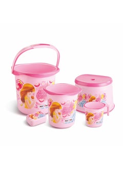 NAYASA Nayasa Kids Bathroom Set DLX- 5 Pcs Set (Bucket, Mug, Stool, Soapcase, Dustbin Without Lid) Plastic Bathroom Set, Ideal for Home & Kitchen, Pink  - Image 1