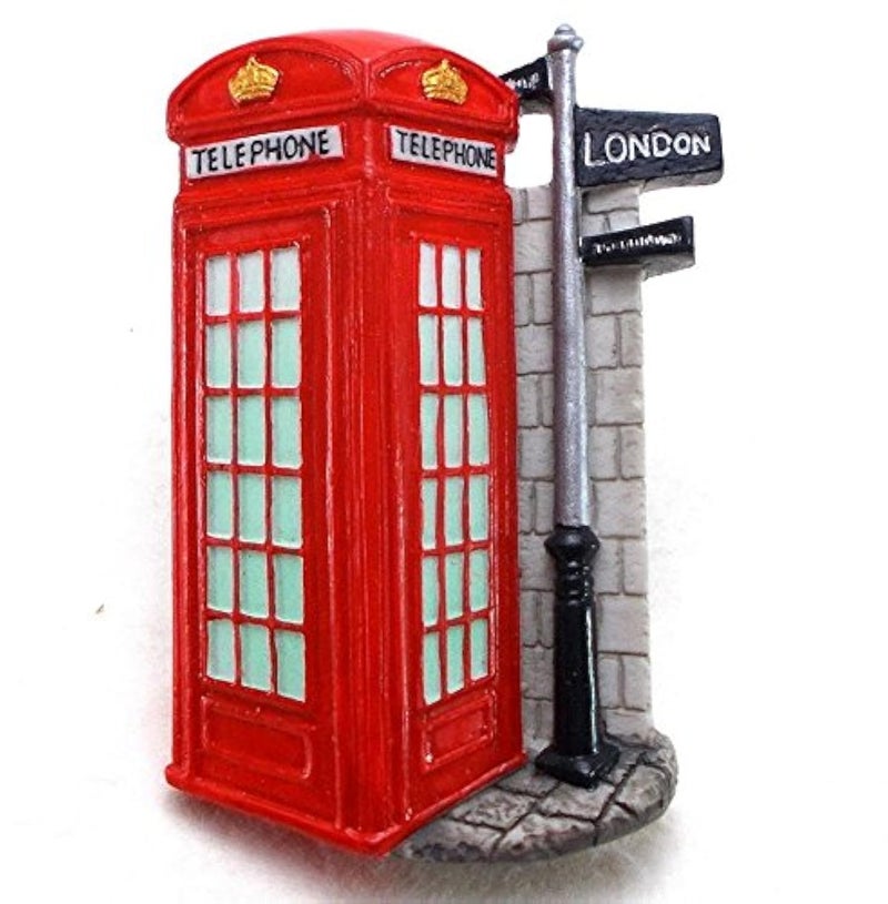 WitnyStore Tiny 3¼" British Red Phone Box London England - Miniature Hand Made Resin 3D Europe Landmark Tourist Attraction Decorative Refrigerator Fridge Magnets Collectible Traveler Souvenirs Gifts - Image 1