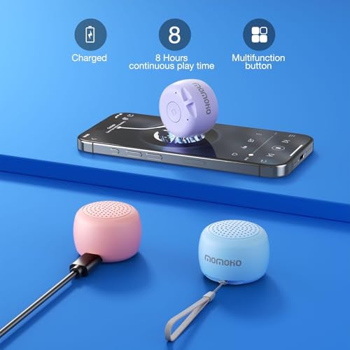 MOMOHO مكبر صوت بلوتوث موموهوبوزي T1 ميني لاسلكي صغير مع ميكروفون مدمج، محمول TWS للسفر، هدية للحفلات، في الهواء الطلق، للابتوب، وردي - Image 3