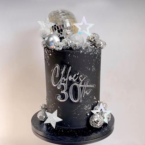 DRWATE Disco Ball Cake Topper Mirror Balls Cake Decorations with Silver Stars Cake Topper for 70s 80s Disco Dance Party Saturday Night Fever Supplies (Style 1) - Image 5