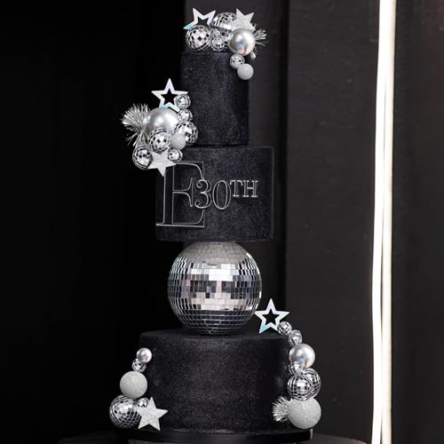 DRWATE Disco Ball Cake Topper Mirror Balls Cake Decorations with Silver Stars Cake Topper for 70s 80s Disco Dance Party Saturday Night Fever Supplies (Style 1) - Image 3