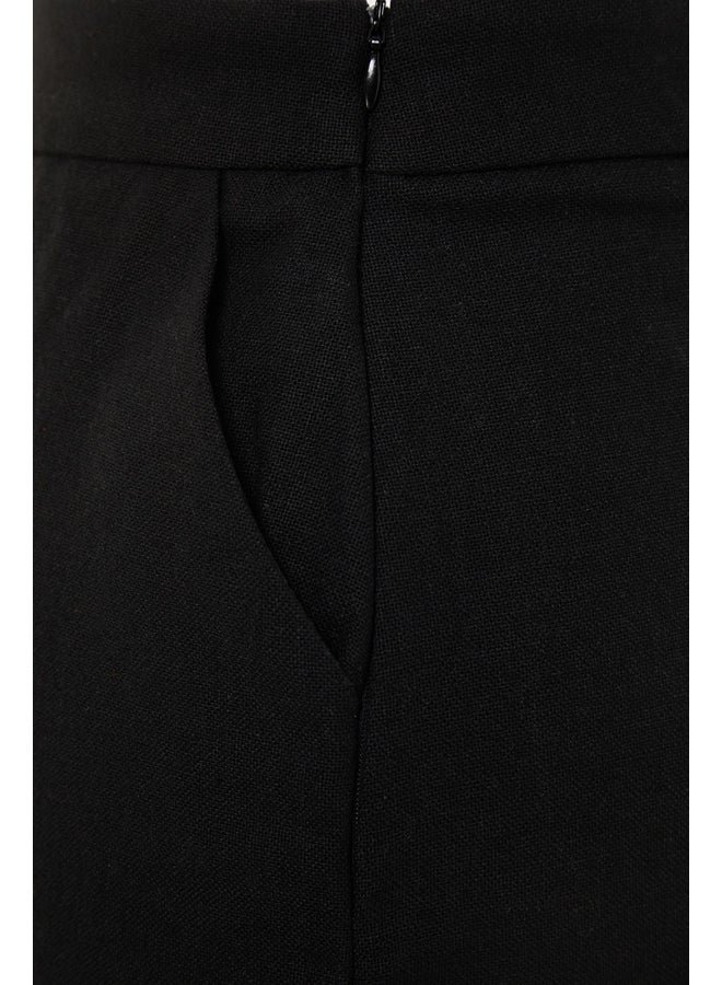 Black Woven Linen Blend 100% Cotton Shorts & Bermuda TBESS21SR0058