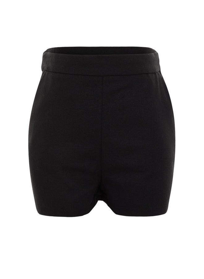 Black Woven Linen Blend 100% Cotton Shorts & Bermuda TBESS21SR0058